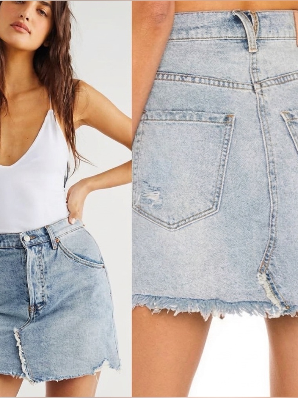 We The Free Free People Brea Cutoff Mile High Blue Denim Skirt 26